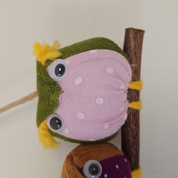 Wall Decorating Colorful Fabric Handmade 4 Owls Family Branch Wall Hanging 8"×7" - Picture 3 of 10